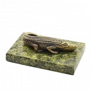 Крокодил из бронзы на подставке из змеевика 70*40*20мм, 130гр