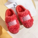 Теплые женские тапочки, с надписью, цвет красный
