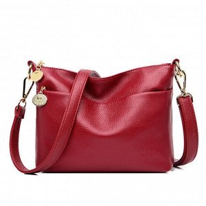 Женская мягкая сумка почтальонка из эко кожи, с боковым карманом и металлическими пуллерами, цвет красный