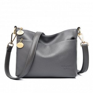 Женская мягкая сумка почтальонка из эко кожи, с боковым карманом и металлическими пуллерами, цвет серый