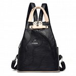 Женский рюкзак из эко кожи с молнией на лямках и полукруглым передним карманом, цвет черный