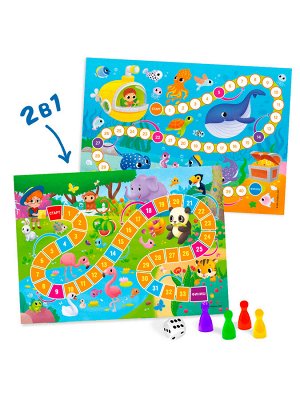 Игра-ходилка с фишками для малышей 2в1. В зоопарке+В океане.