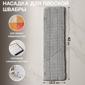 Насадка для швабры с отжимом и алюминиевой платформой Raccoon, карманы с 2-х сторон, микрофибра 42x12.5 см