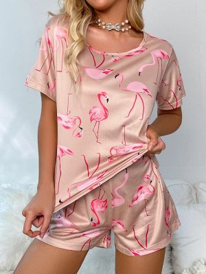 Пижама с принтом фламинго с маской для сна