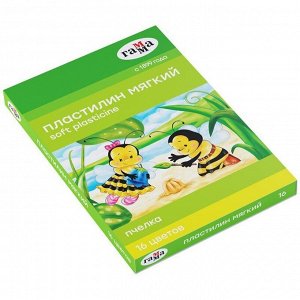 Пластилин восковой мягкий Гамма "Пчелка", 16 цветов, 240г, со стеком, картон. упак.