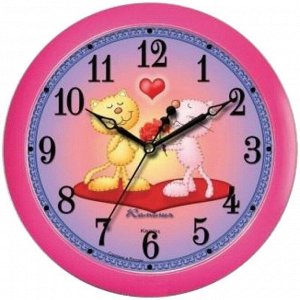Часы настенные ход плавный, Камелия "Кошки", круглые, 29*29*3,5, розовая рамка
