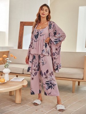 3шт Пижама халата с цветочным принтом