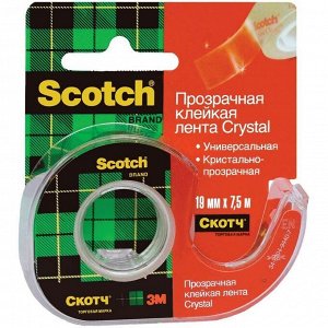 Клейкая лента 19мм*7,5м, Scotch "Cristal", прозрачная, мини-диспенсер, блистер