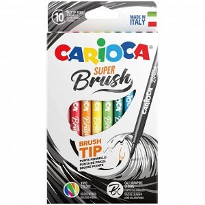 Фломастеры с кистевым пишущим узлом Carioca "Super Brush", 10цв., смываемые, картон, европодвес