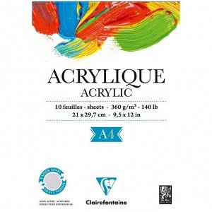 Альбом для акрила 10л., А4, на склейке Clairefontaine "Acrylic", 360г/м2