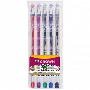 Набор гелевых ручек Crown "Hi-Jell Color" 5шт., 5цв., 0,5мм, ПВХ уп., европодвес