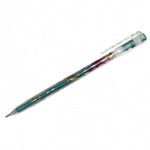 Ручка гелевая Crown "Glitter Metal Jell" зеленая с блестками, 1,0мм