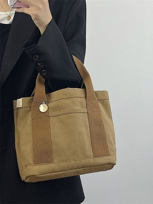 Квадратная сумка минималистичный с двойной ручкой с круглым декором