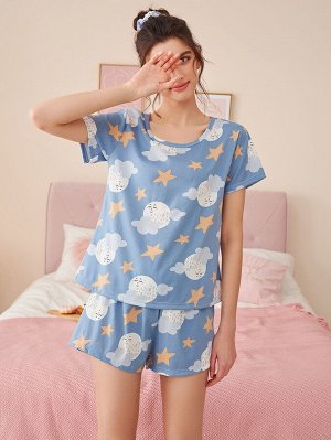 Пижама с принтом звезды с маской для сна