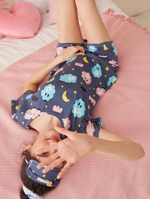Пижама с мультипликационным узором с маской для сна