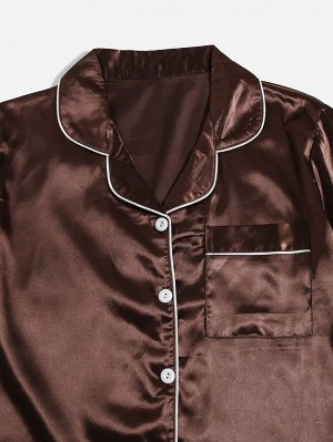 3 набора Атласная блуза и шорты с контрастной окантовкой
