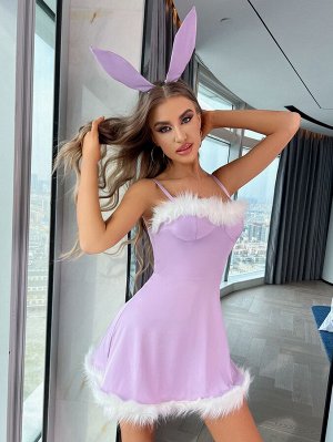 С плюшевой отделкой кролик Платье с Ободок для волос