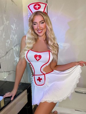 Платье медсестры для ролевых игр с вышивкой сердечка с кружевной отделкой & повязка на голову