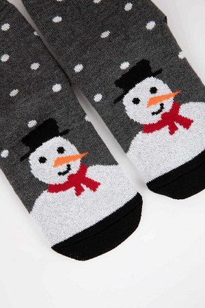 Женские длинные хлопковые одинарные носки с рождественской тематикой