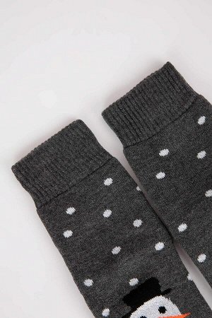 Женские длинные хлопковые одинарные носки с рождественской тематикой