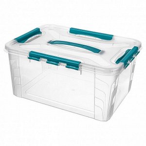 ЯЩИК ДЛЯ ХРАНЕНИЯ УНИВЕРСАЛЬНЫЙ С ЗАМКАМИ И РУЧКОЙ "GRAND BOX", 390х290х180ММ, 15,3Л (Голубой)