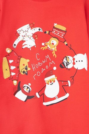 Пижама детская Crockid К 1593 красный, дед мороз и мишка