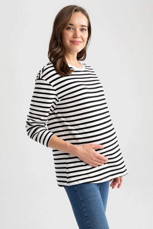 Полосатая толстовка для беременных с круглым вырезом