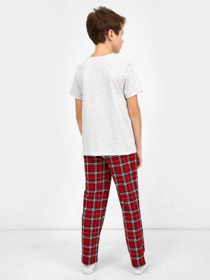 Комплект для мальчиков (футболка и брюки в красную клетку) с новогодним принтом