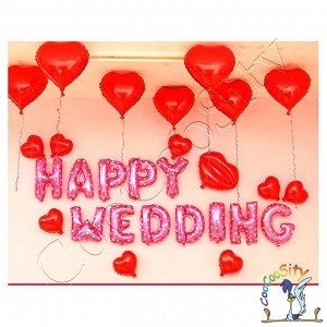 Набор шаров-букв, надпись HAPPY WEDDING (счастливая свадьба), фольгированные, розовый, 1 шт. (16''/41 см)
