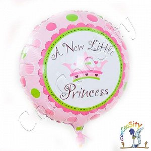 Шар воздушный фольгированный Круг, С рождением принцессы, Розовый, 1 шт. (18''/46 см)
