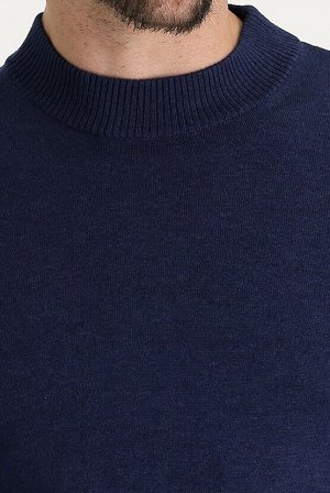 Средне-темно-синий меланжевый трикотажный свитер с воротником бато, классический крой