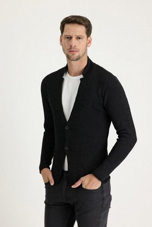 Кардиган Slim Fit из шерсти и трикотажа антрацитового цвета