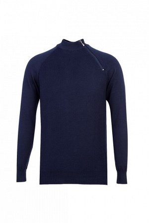 Светло-темно-синий вязаный свитер стандартного кроя с воротником бато и застежкой-молнией с узором