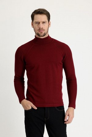 Светло-бордовая красная водолазка Приталенный вязаный свитер с узором