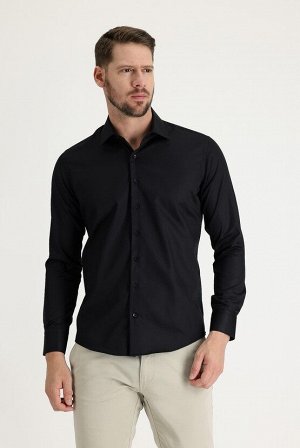 Черная рубашка узкого кроя с длинным рукавом без железа