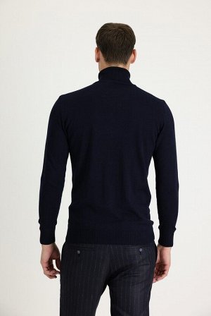Темно-синяя водолазка - Классический вязаный свитер с высоким воротником