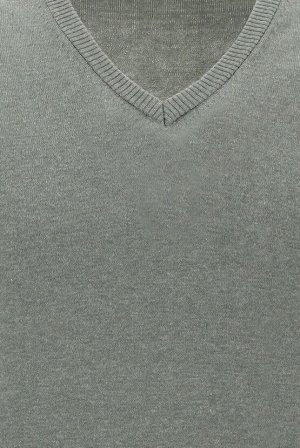 Средне-серый меланжевый свитер с V-образным вырезом, классический крой, трикотажный свитер