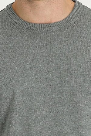 Средне-серый меланжевый свитер с круглым вырезом, классический крой, трикотажный свитер