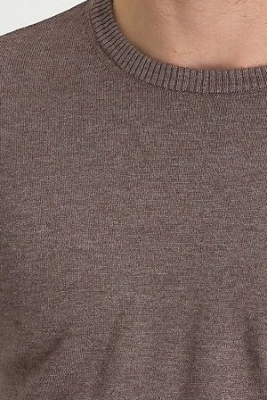 Светло-коричневый меланжевый трикотажный свитер с круглым вырезом, классический крой