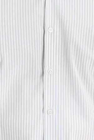Светло-серая классическая рубашка узкого кроя в полоску с длинным рукавом