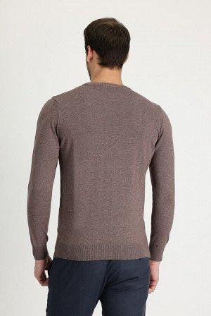 Kiğılı Светло-коричневый меланжевый трикотажный свитер с круглым вырезом, классический крой