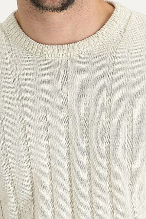 Приталенный шерстяной трикотажный свитер с круглым вырезом цвета экрю