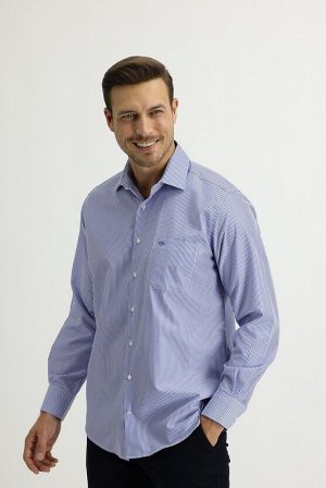 Синяя рубашка в полоску стандартного кроя с длинным рукавом