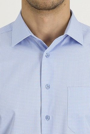 Голубая классическая рубашка с длинным рукавом в шотландскую клетку