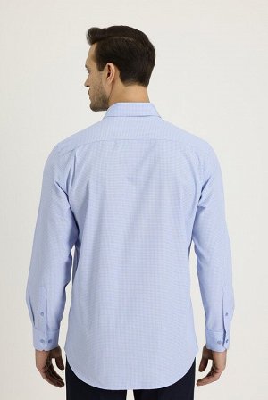 Голубая классическая рубашка с длинным рукавом в шотландскую клетку