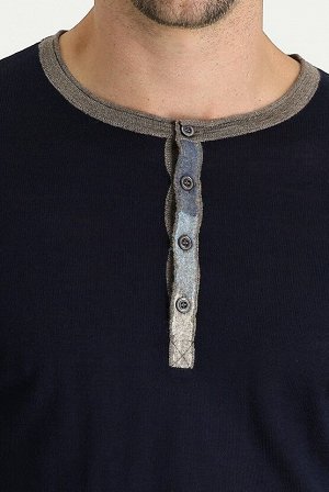Kiğılı Темно-синий приталенный шерстяной трикотажный свитер с воротником на пуговицах и узором