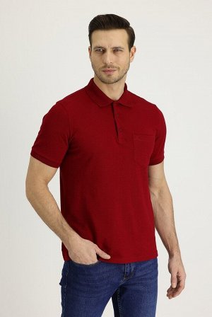 Темно-красная футболка стандартного кроя с воротником поло и вышивкой
