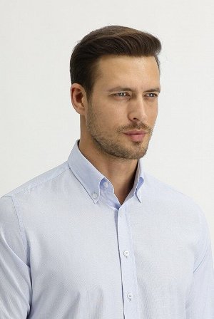 Голубая приталенная оксфордская рубашка с длинным рукавом