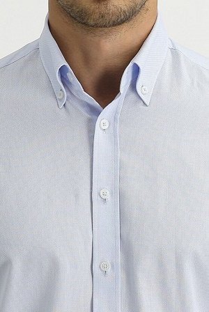 Голубая приталенная оксфордская рубашка с длинным рукавом