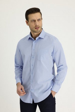 Синяя классическая рубашка в полоску с длинным рукавом